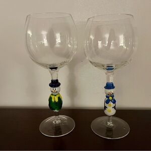 Williams Sonoma Snowman Water/Wine Goblets - set of 2